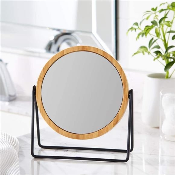 Vanity Mirror with Bamboo Rim - 1X/5X Magnification - Picture 5 of 5